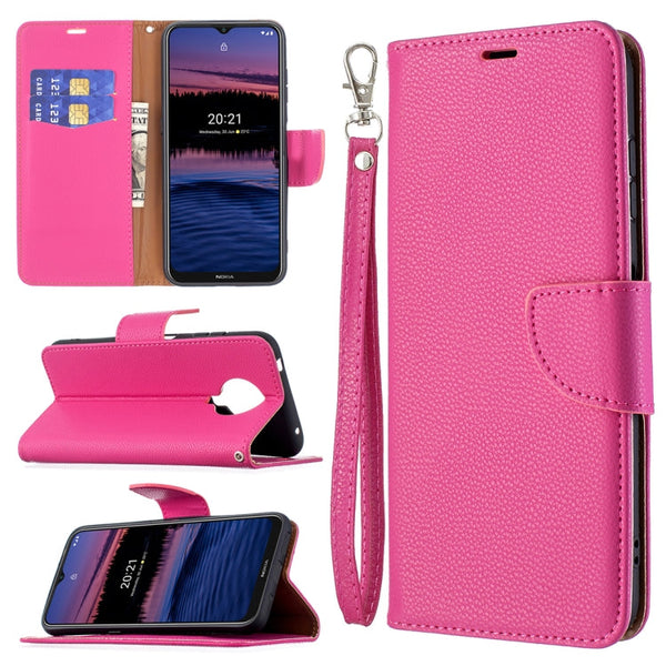For Nokia G20 / G10 Litchi Texture Pure Color Horizontal Flip Leather Case with Holder & Card Slots & Wallet & Lanyard(Rose Red)