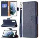 For Samsung Galaxy S21 FE / S21 Lite Litchi Texture Pure Color Horizontal Flip Leather Case with Holder & Card Slots & Wallet & Lanyard(Dark Blue)