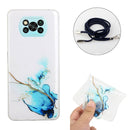 For Xiaomi Poco X3 / X3 Pro / X3 NFC Hollow Marble Pattern TPU Shockproof Protective Case with Neck Strap Rope(Blue)