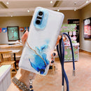 For Xiaomi Poco X3 / X3 Pro / X3 NFC Hollow Marble Pattern TPU Shockproof Protective Case with Neck Strap Rope(Blue)