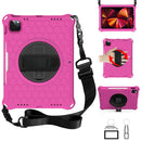 360 Degree Rotation Honeycomb Shockproof Silicone PC Protective Tablet Case with Holder & Shoulder Strap & Hand Strap For iPad Pro 11 (2021) / (2020) / (2018)(Rose Red Black)