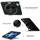 360 Degree Rotation PC + TPU Protective Case with Holder & Hand-strap & Pen Slot For iPad Air 2022 / Air 2020 10.9(Black)