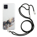 For Samsung Galaxy A12 5G Hollow Marble Pattern TPU Shockproof Protective Case with Neck Strap Rope(Black)