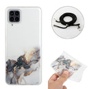 For Samsung Galaxy A12 5G Hollow Marble Pattern TPU Shockproof Protective Case with Neck Strap Rope(Black)