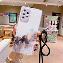 For Samsung Galaxy A12 5G Hollow Marble Pattern TPU Shockproof Protective Case with Neck Strap Rope(Black)
