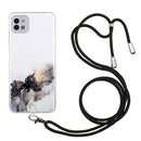 For Samsung Galaxy A22 5G Hollow Marble Pattern TPU Shockproof Protective Case with Neck Strap Rope(Black)