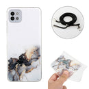 For Samsung Galaxy A22 5G Hollow Marble Pattern TPU Shockproof Protective Case with Neck Strap Rope(Black)