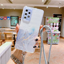 For Samsung Galaxy S21 Ultra 5G Hollow Marble Pattern TPU Shockproof Protective Case with Neck Strap Rope(Grey)
