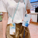 Hollow Marble Pattern TPU Shockproof Protective Case with Neck Strap Rope For iPhone 12 Pro(Blue)