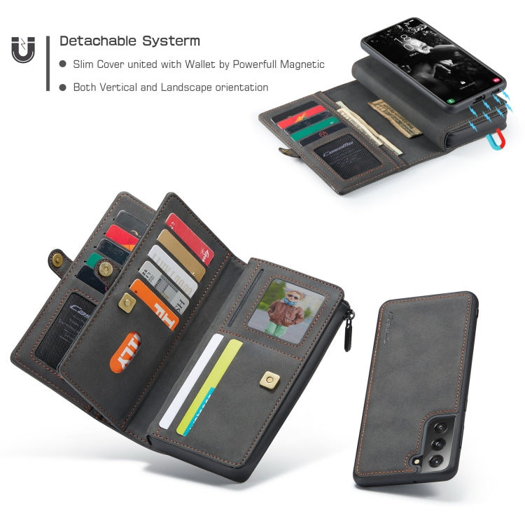 For Samsung Galaxy S21 FE CaseMe 018 Detachable Multi-functional Horizontal Flip Leather Case, with Card Slot & Holder & Zipper Wallet & Photo Frame(Black)