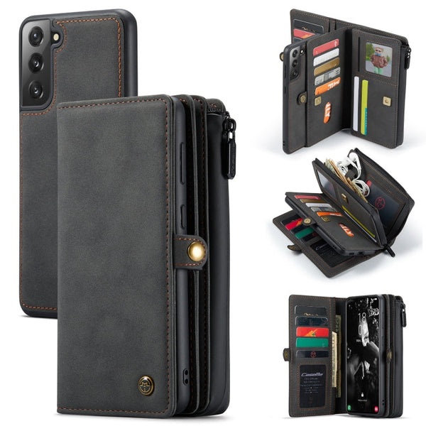 For Samsung Galaxy S21 FE CaseMe 018 Detachable Multi-functional Horizontal Flip Leather Case, with Card Slot & Holder & Zipper Wallet & Photo Frame(Black)