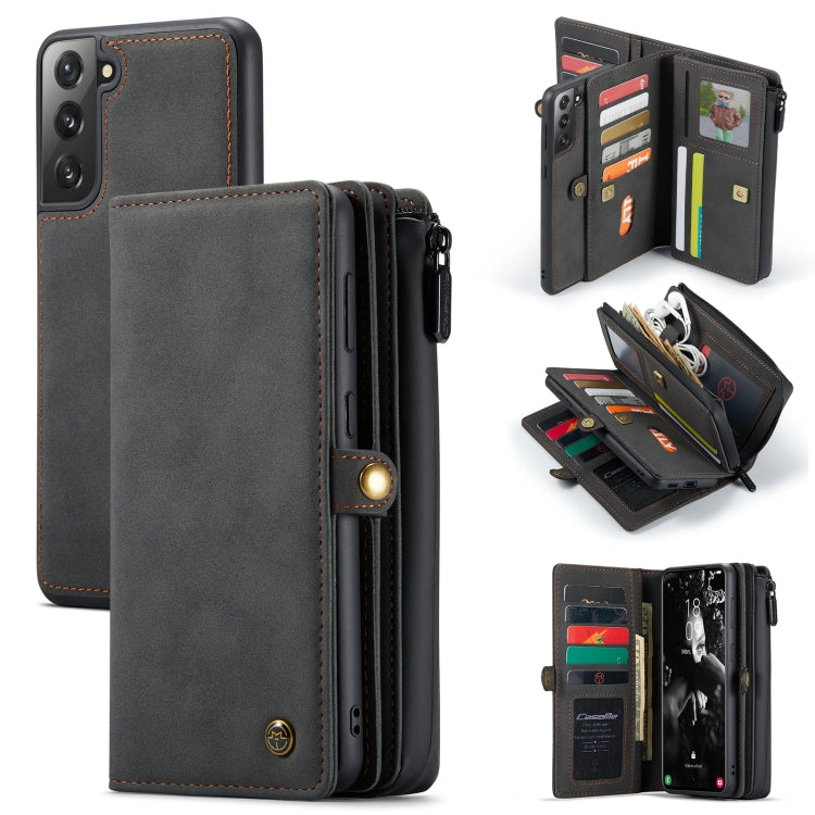 For Samsung Galaxy S21 FE CaseMe 018 Detachable Multi-functional Horizontal Flip Leather Case, with Card Slot & Holder & Zipper Wallet & Photo Frame(Black)