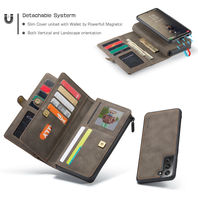 For Samsung Galaxy S21 FE CaseMe 018 Detachable Multi-functional Horizontal Flip Leather Case, with Card Slot & Holder & Zipper Wallet & Photo Frame(Brown)