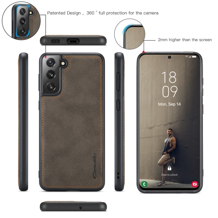 For Samsung Galaxy S21 FE CaseMe 018 Detachable Multi-functional Horizontal Flip Leather Case, with Card Slot & Holder & Zipper Wallet & Photo Frame(Brown)