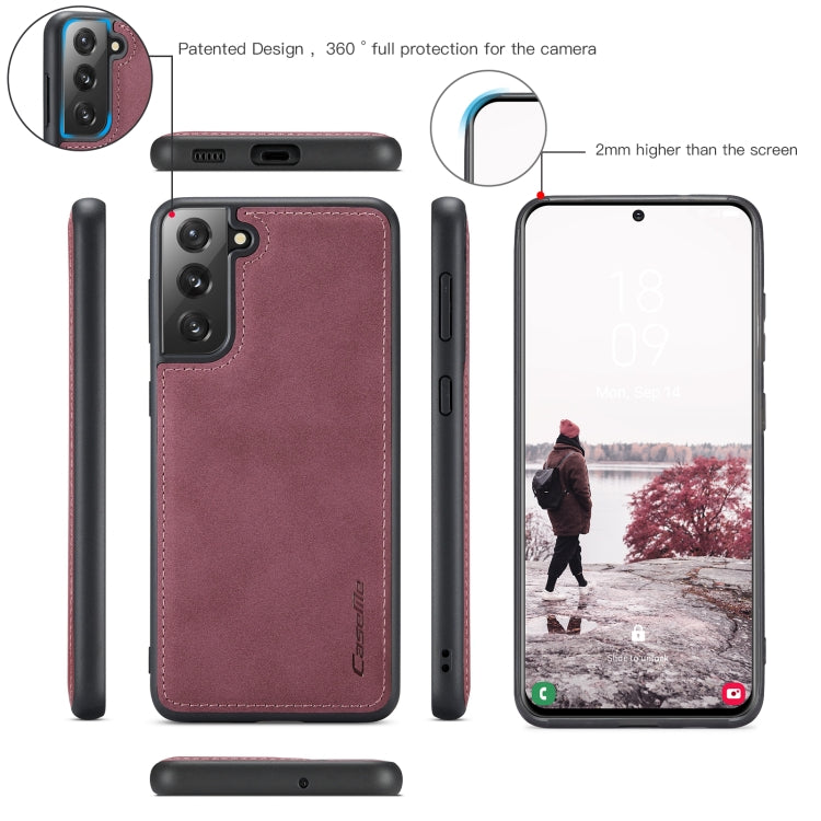 For Samsung Galaxy S21 FE CaseMe 018 Detachable Multi-functional Horizontal Flip Leather Case, with Card Slot & Holder & Zipper Wallet & Photo Frame(Red)