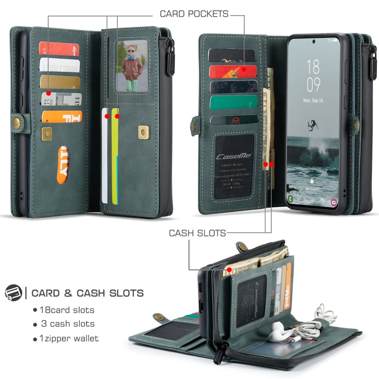 For Samsung Galaxy S21 FE CaseMe 018 Detachable Multi-functional Horizontal Flip Leather Case, with Card Slot & Holder & Zipper Wallet & Photo Frame(Blue)