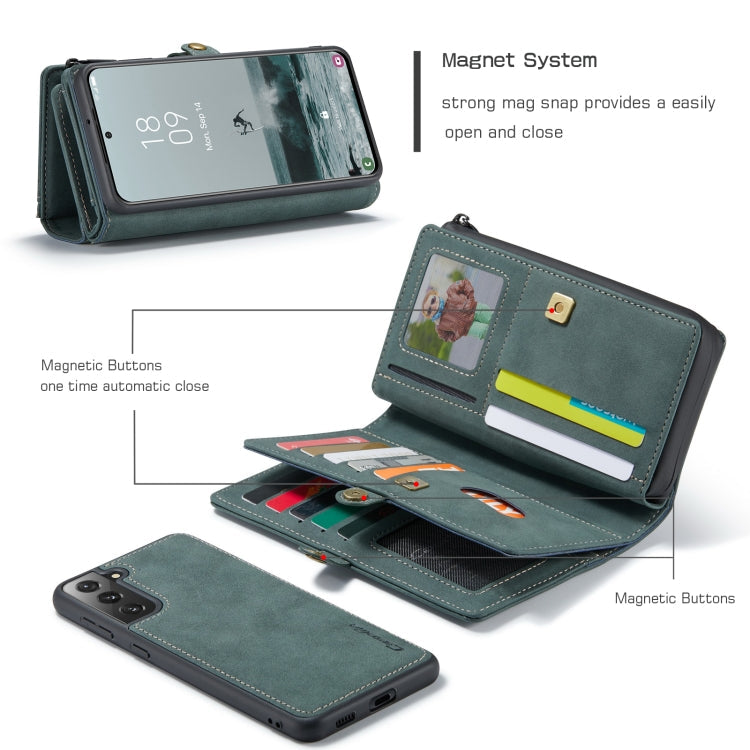 For Samsung Galaxy S21 FE CaseMe 018 Detachable Multi-functional Horizontal Flip Leather Case, with Card Slot & Holder & Zipper Wallet & Photo Frame(Blue)