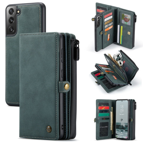 For Samsung Galaxy S21 FE CaseMe 018 Detachable Multi-functional Horizontal Flip Leather Case, with Card Slot & Holder & Zipper Wallet & Photo Frame(Blue)