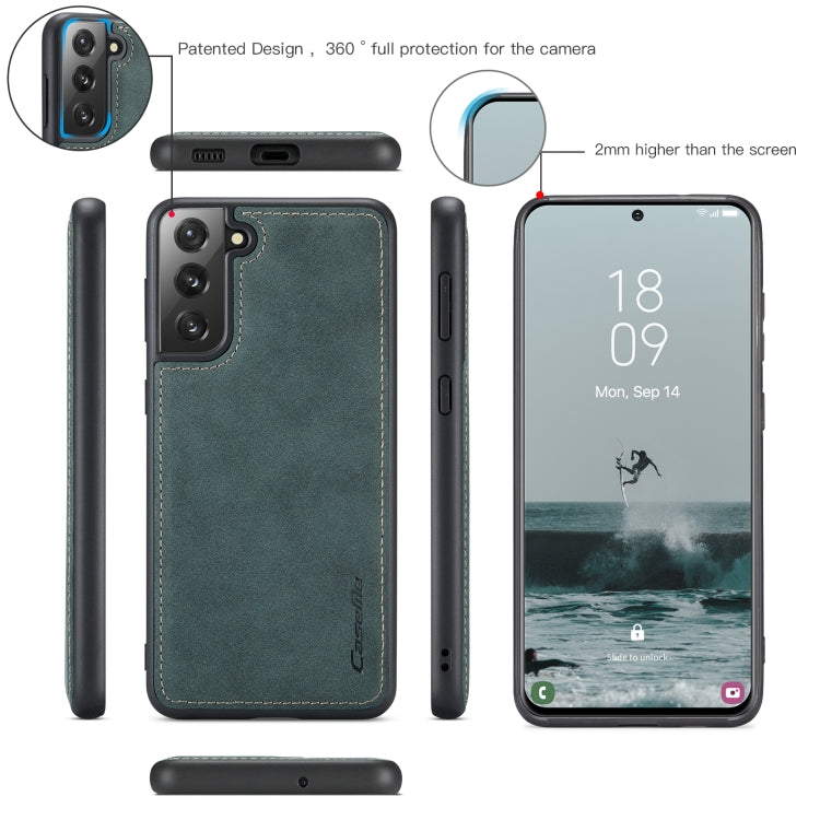 For Samsung Galaxy S21 FE CaseMe 018 Detachable Multi-functional Horizontal Flip Leather Case, with Card Slot & Holder & Zipper Wallet & Photo Frame(Blue)