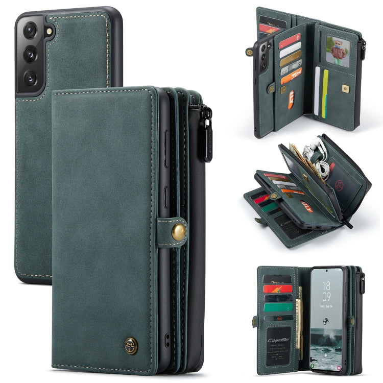 For Samsung Galaxy S21 FE CaseMe 018 Detachable Multi-functional Horizontal Flip Leather Case, with Card Slot & Holder & Zipper Wallet & Photo Frame(Blue)