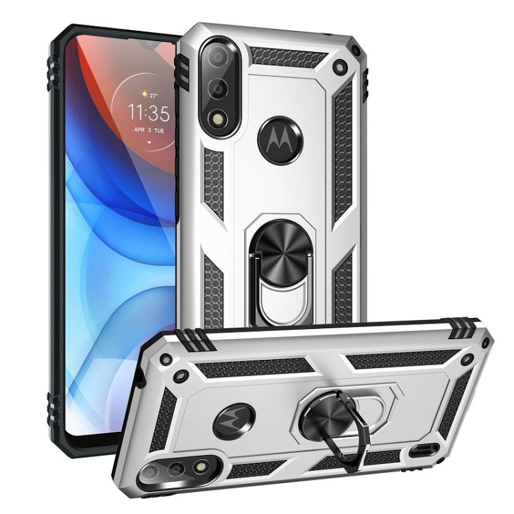 For Motorola Moto E7 Power (2021) Shockproof TPU + PC Protective Case with 360 Degree Rotating Holder(Silver)