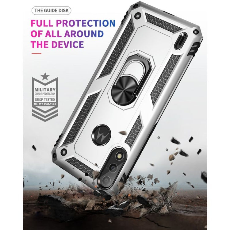 For Motorola Moto E7 Power (2021) Shockproof TPU + PC Protective Case with 360 Degree Rotating Holder(Silver)