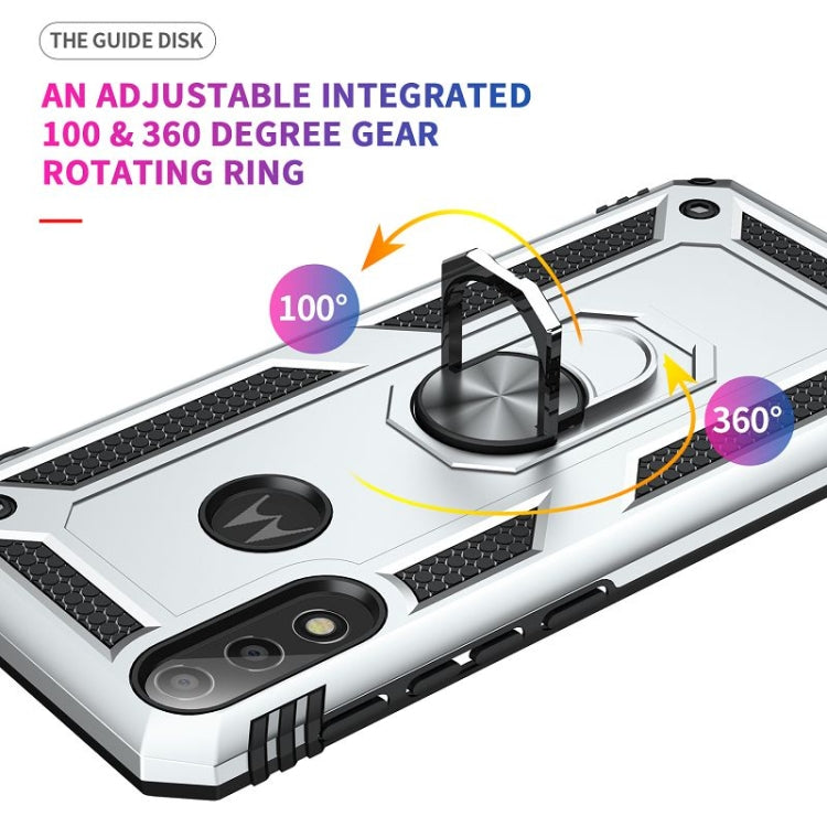 For Motorola Moto E7 Power (2021) Shockproof TPU + PC Protective Case with 360 Degree Rotating Holder(Silver)