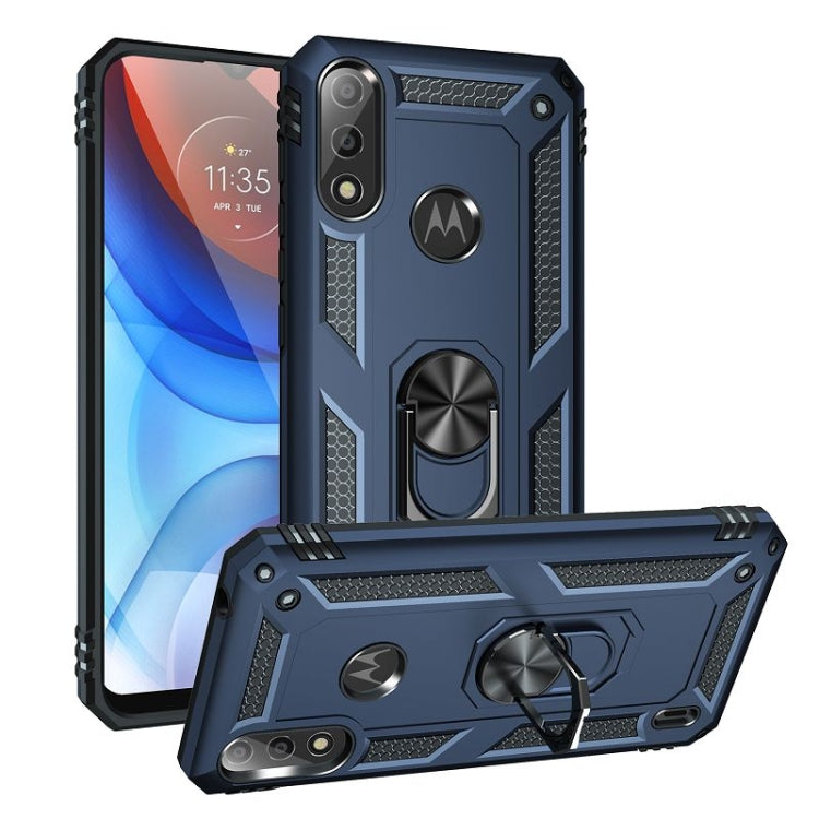 For Motorola Moto E7 Power (2021) Shockproof TPU + PC Protective Case with 360 Degree Rotating Holder(Blue)