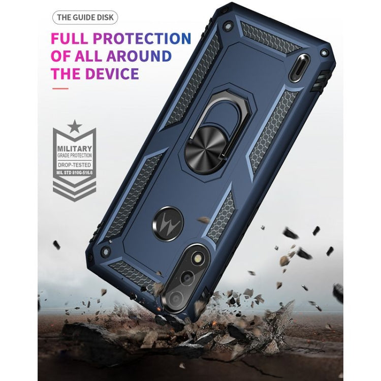 For Motorola Moto E7 Power (2021) Shockproof TPU + PC Protective Case with 360 Degree Rotating Holder(Blue)