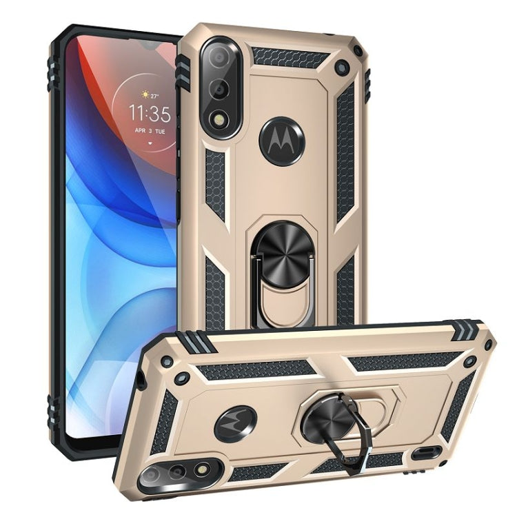 For Motorola Moto E7 Power (2021) Shockproof TPU + PC Protective Case with 360 Degree Rotating Holder(Gold)