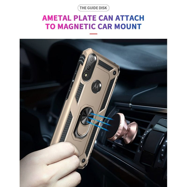 For Motorola Moto E7 Power (2021) Shockproof TPU + PC Protective Case with 360 Degree Rotating Holder(Gold)