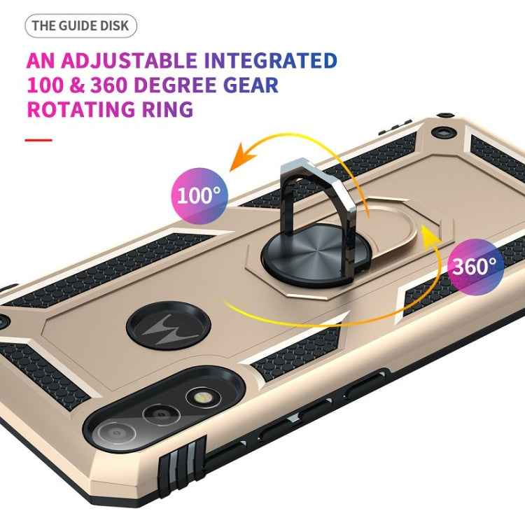 For Motorola Moto E7 Power (2021) Shockproof TPU + PC Protective Case with 360 Degree Rotating Holder(Gold)