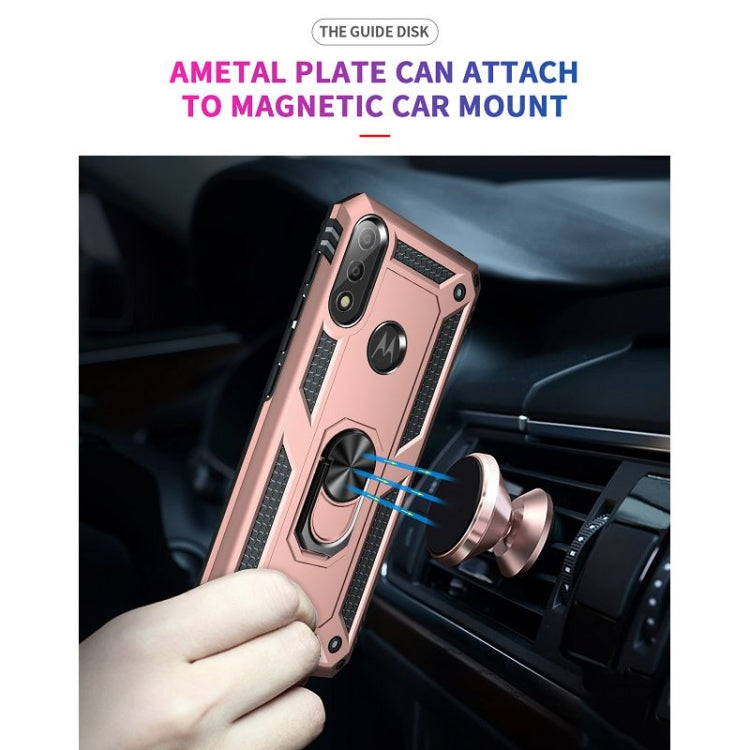 For Motorola Moto E7 Power (2021) Shockproof TPU + PC Protective Case with 360 Degree Rotating Holder(Rose Gold)