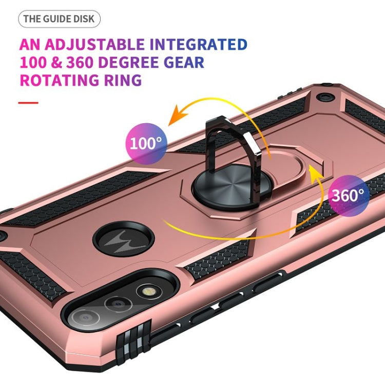 For Motorola Moto E7 Power (2021) Shockproof TPU + PC Protective Case with 360 Degree Rotating Holder(Rose Gold)