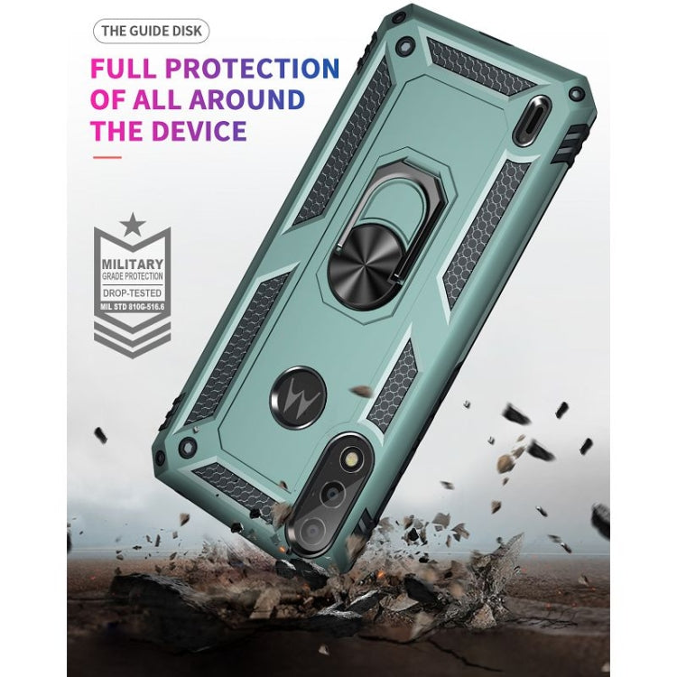 For Motorola Moto E7 Power (2021) Shockproof TPU + PC Protective Case with 360 Degree Rotating Holder(Green)