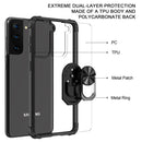 For Samsung Galaxy S21 FE Shockproof Transparent TPU + Acrylic Protective Case with Ring Holder(Black Silver)