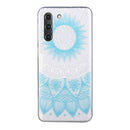 For Samsung Galaxy S21 FE Coloured Drawing Pattern Transparent TPU Protective Case(Blue Flower)