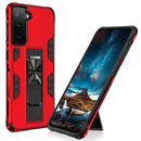 For Samsung Galaxy S21 FE Soldier Armor Shockproof TPU + PC Magnetic Protective Case with Holder(Red)