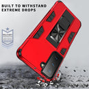 For Samsung Galaxy S21 FE Soldier Armor Shockproof TPU + PC Magnetic Protective Case with Holder(Red)