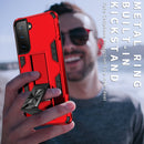 For Samsung Galaxy S21 FE Soldier Armor Shockproof TPU + PC Magnetic Protective Case with Holder(Red)