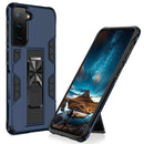 For Samsung Galaxy S21 FE Soldier Armor Shockproof TPU + PC Magnetic Protective Case with Holder(Blue)