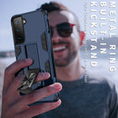 For Samsung Galaxy S21 FE Soldier Armor Shockproof TPU + PC Magnetic Protective Case with Holder(Blue)