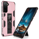 For Samsung Galaxy S21 FE Soldier Armor Shockproof TPU + PC Magnetic Protective Case with Holder(Rose Gold)