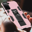 For Samsung Galaxy S21 FE Soldier Armor Shockproof TPU + PC Magnetic Protective Case with Holder(Rose Gold)