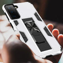 For Samsung Galaxy S21 FE Soldier Armor Shockproof TPU + PC Magnetic Protective Case with Holder(White)
