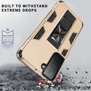 For Samsung Galaxy S21 FE Soldier Armor Shockproof TPU + PC Magnetic Protective Case with Holder(Gold)