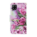 For Samsung Galaxy A22 4G Coloured Drawing Pattern Horizontal Flip PU Leather Case with Holder & Card Slots & Wallet & Lanyard(Rose Butterfly)