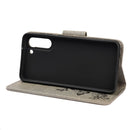 For Samsung Galaxy S21 FE Butterflies Embossing Horizontal Flip Leather Case with Holder & Card Slots & Wallet(Grey)