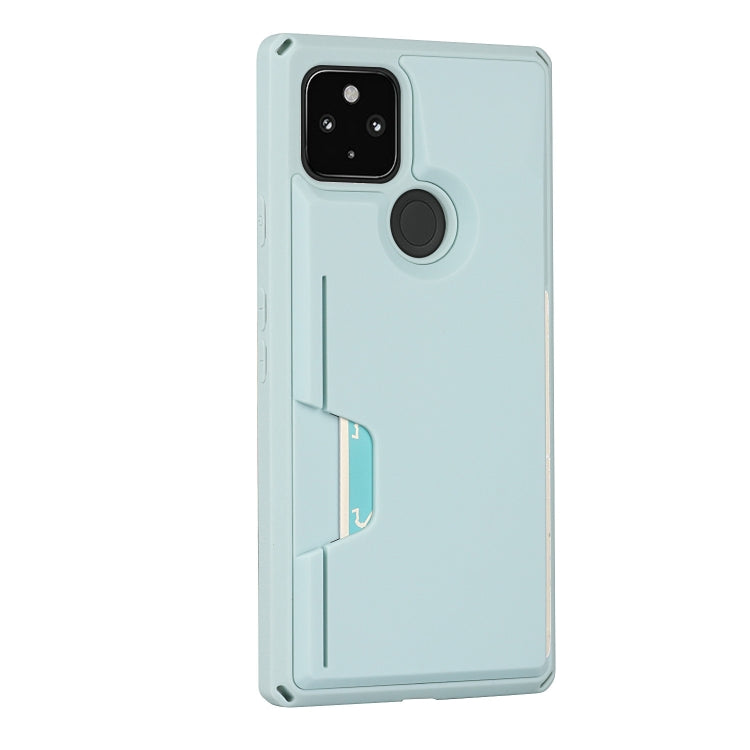 For Google Pixel 4a 5G Armor Shockproof TPU + PC Hard Case with Card Slot Holder(Light Blue)