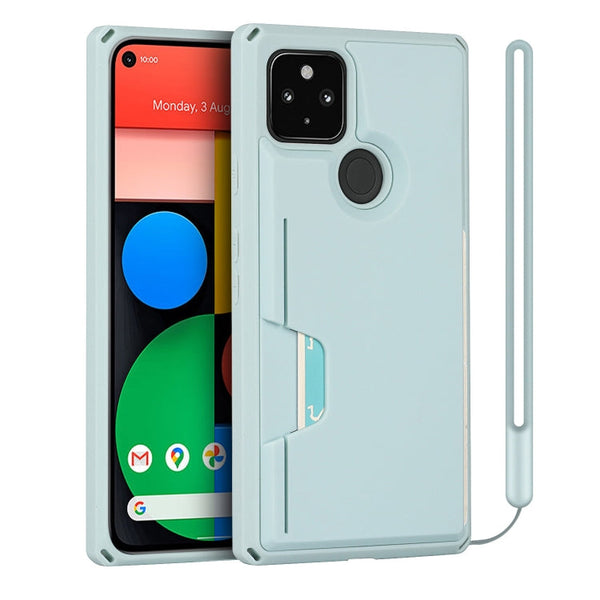 For Google Pixel 4a 5G Armor Shockproof TPU + PC Hard Case with Card Slot Holder(Light Blue)